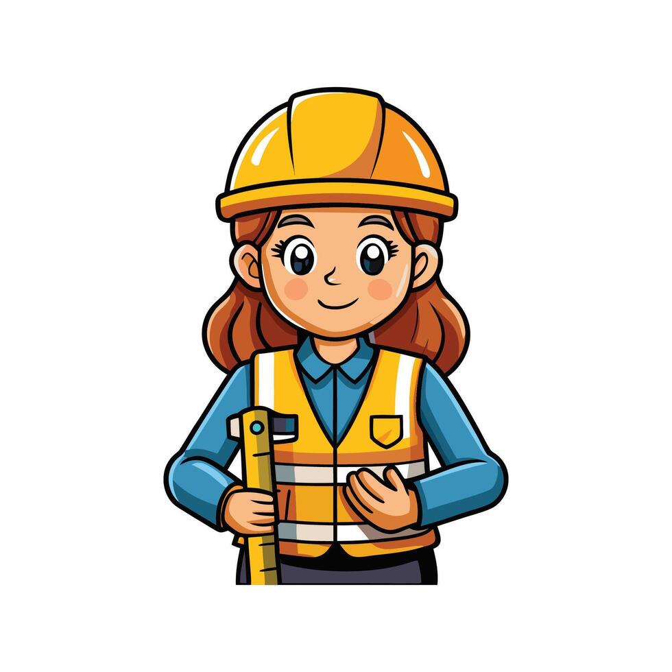 Hardworking Female Worker with Measuring Tape vector