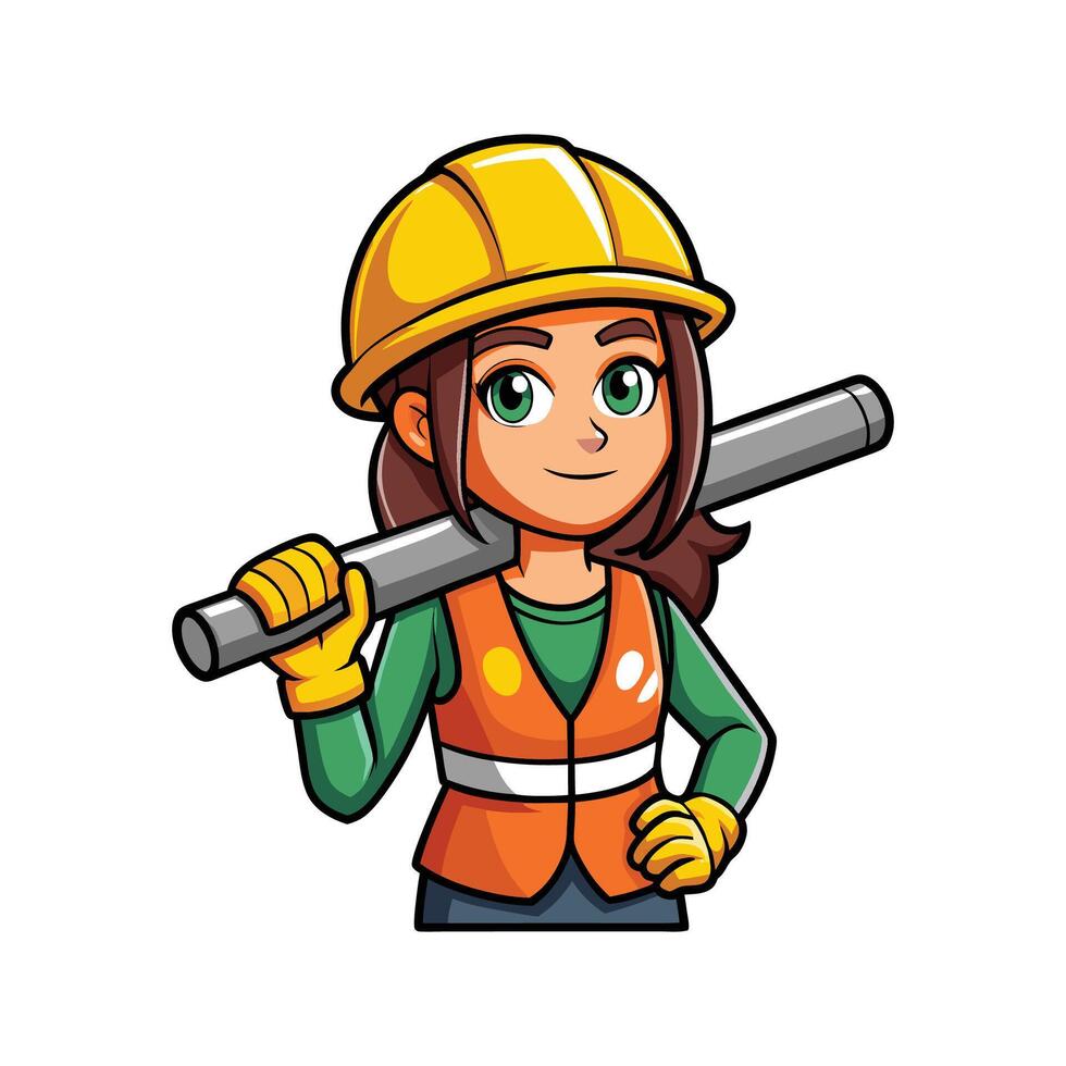 Hardworking Female Worker with Pipe vector