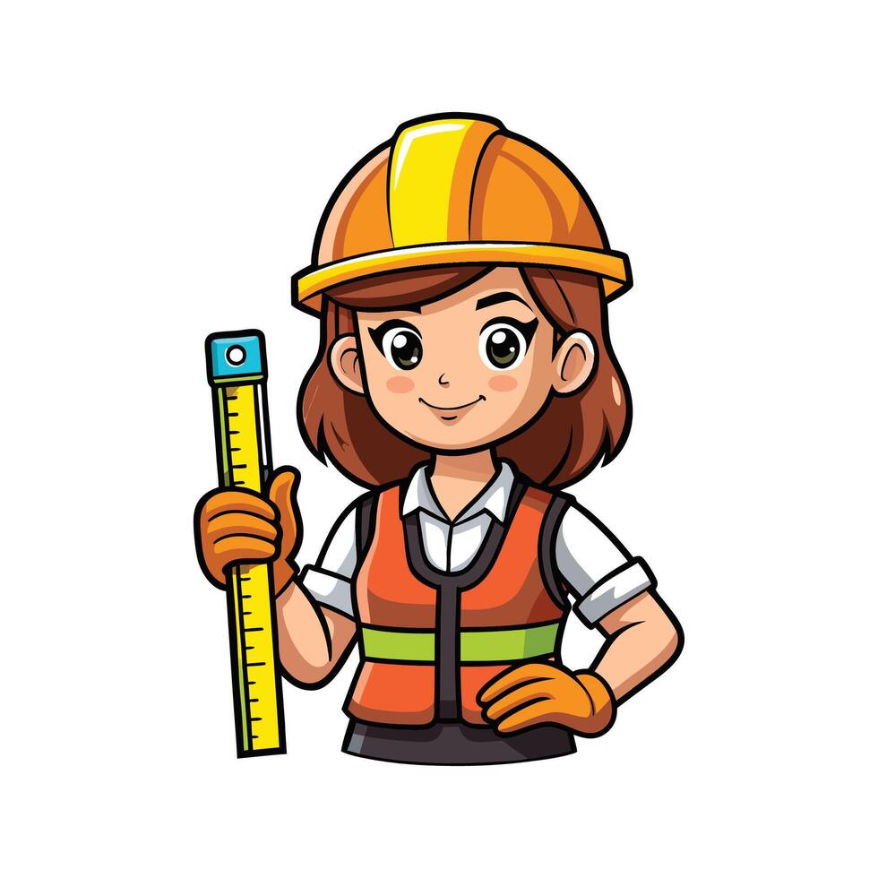 Worker Holding Tape Measure and Pencil Cartoon vector