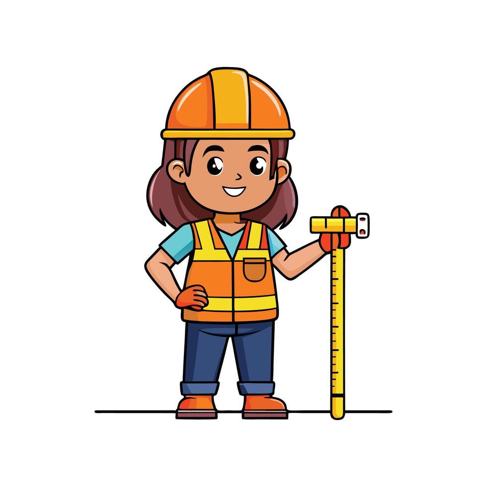 Creative Cartoon of Worker with Tape Measure vector