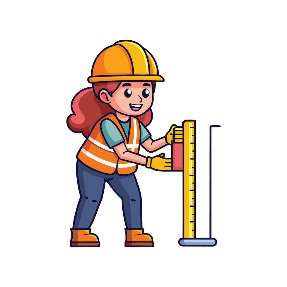 Unique Cartoon of Worker with Tape Measure Design vector