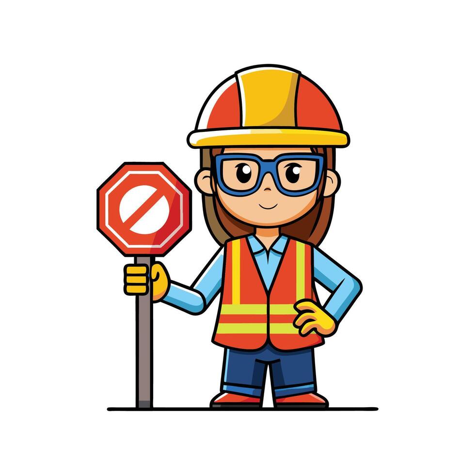 Illustration of Female Worker Holding Stop Sign vector