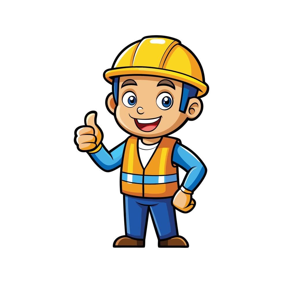 Creative Cartoon of Worker Giving Thumbs Up vector