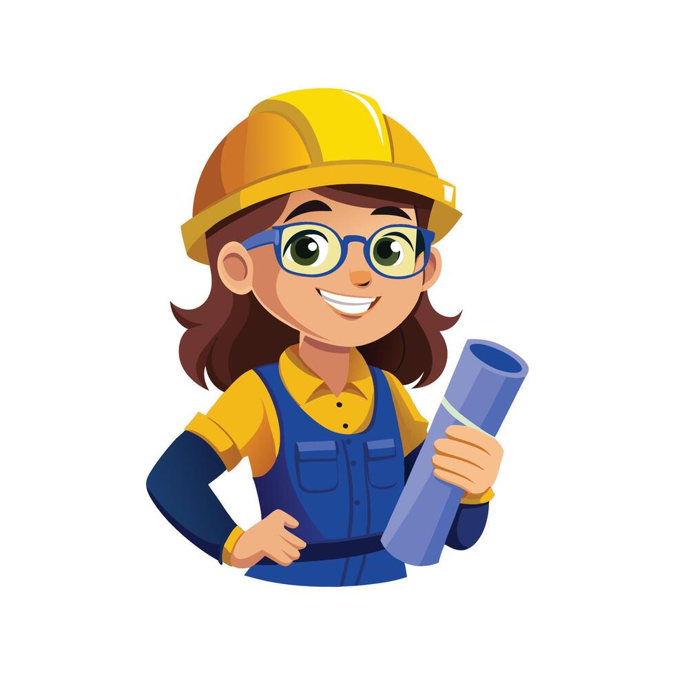 Worker Holding Blueprints Cartoon Design vector
