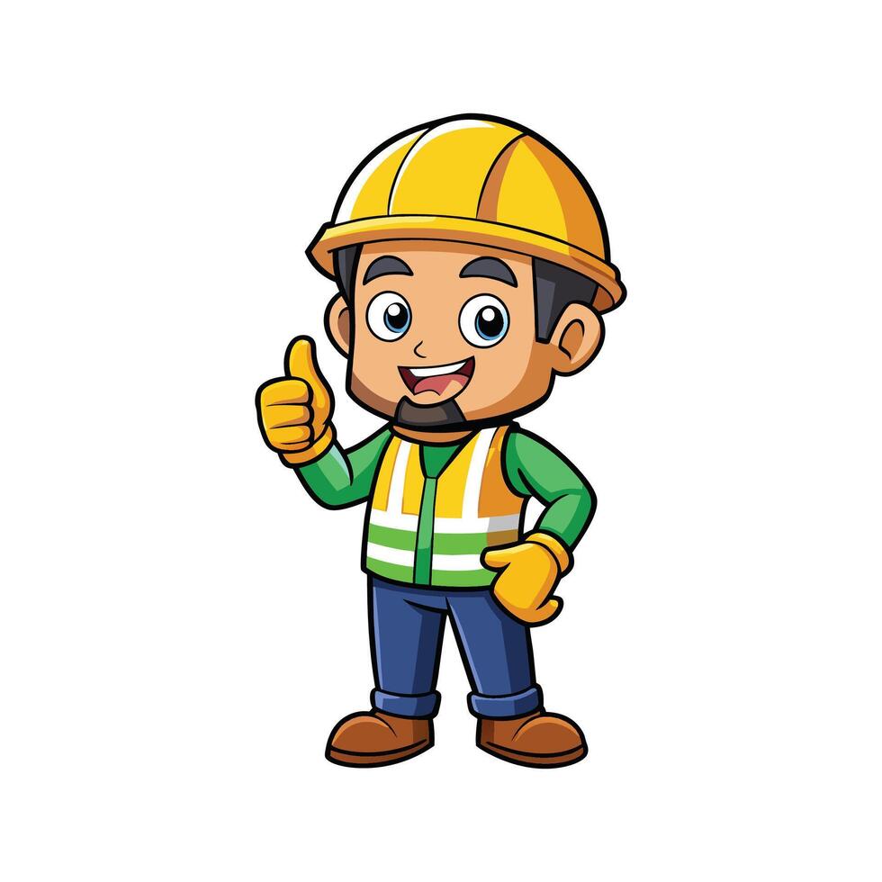 Creative Cartoon of Worker with Thumbs Up vector