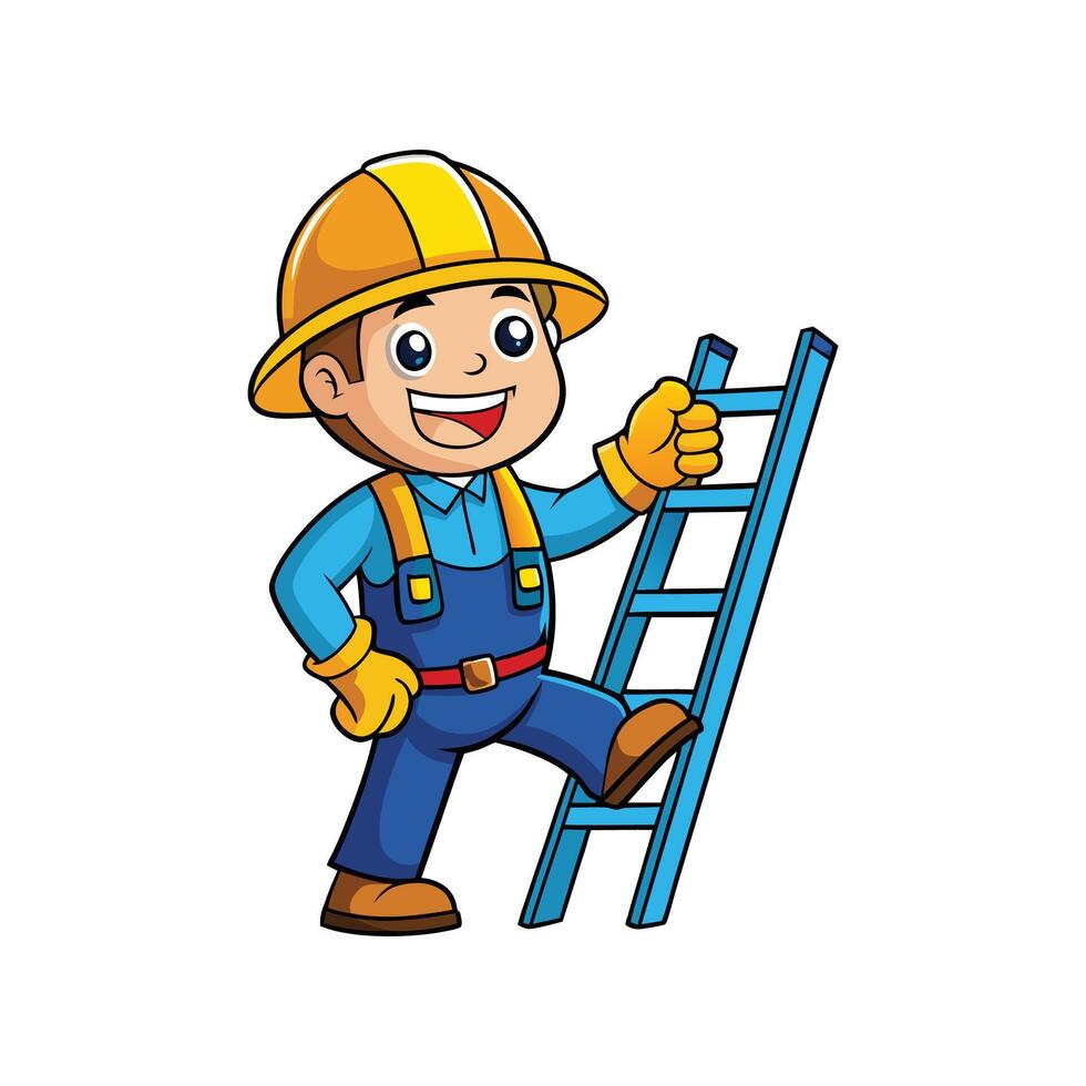 Worker Holding Ladder Cartoon Design vector