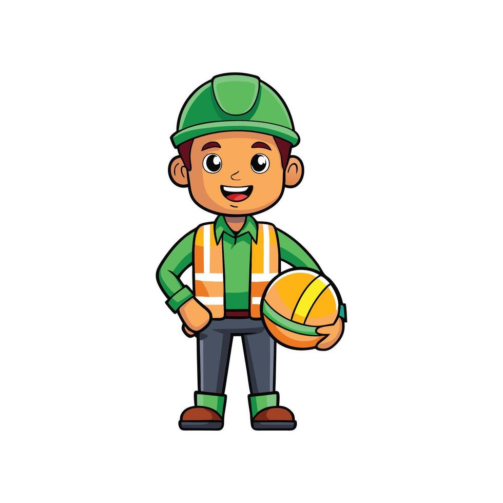 Unique Cartoon of Worker Holding Safety Helmet vector