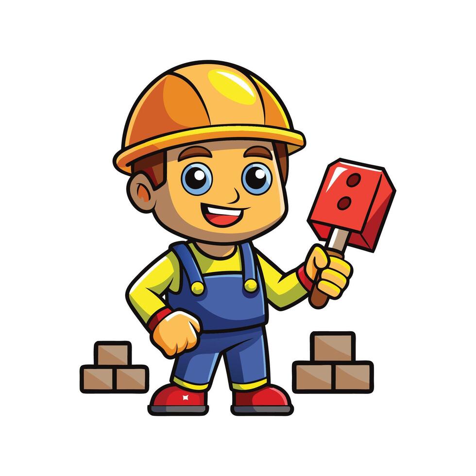 Worker Holding Brick with Trowel Cartoon vector