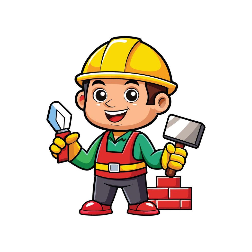 Cartoon of Worker with Brick and Trowel vector