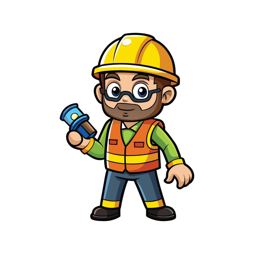 Worker Holding Flashlight Cartoon vector