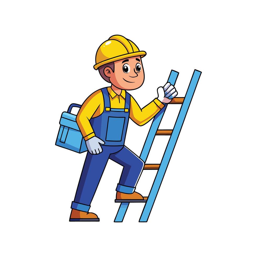Worker Holding Ladder Upright Cartoon vector
