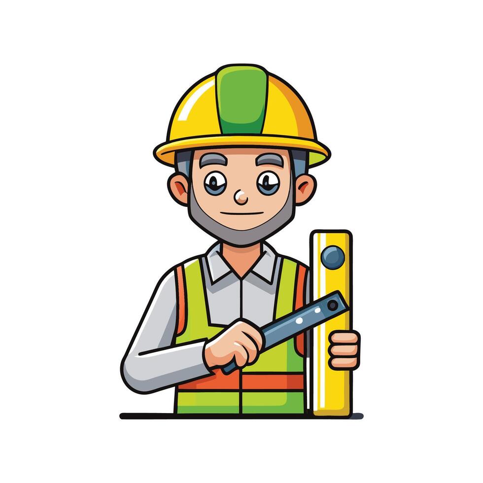 Unique Cartoon of Worker with Leveling Tool vector