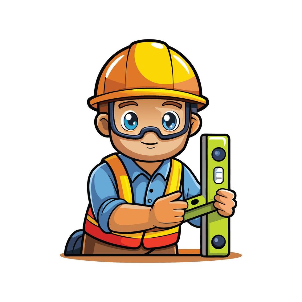 Worker Holding Leveling Tool Cartoon vector