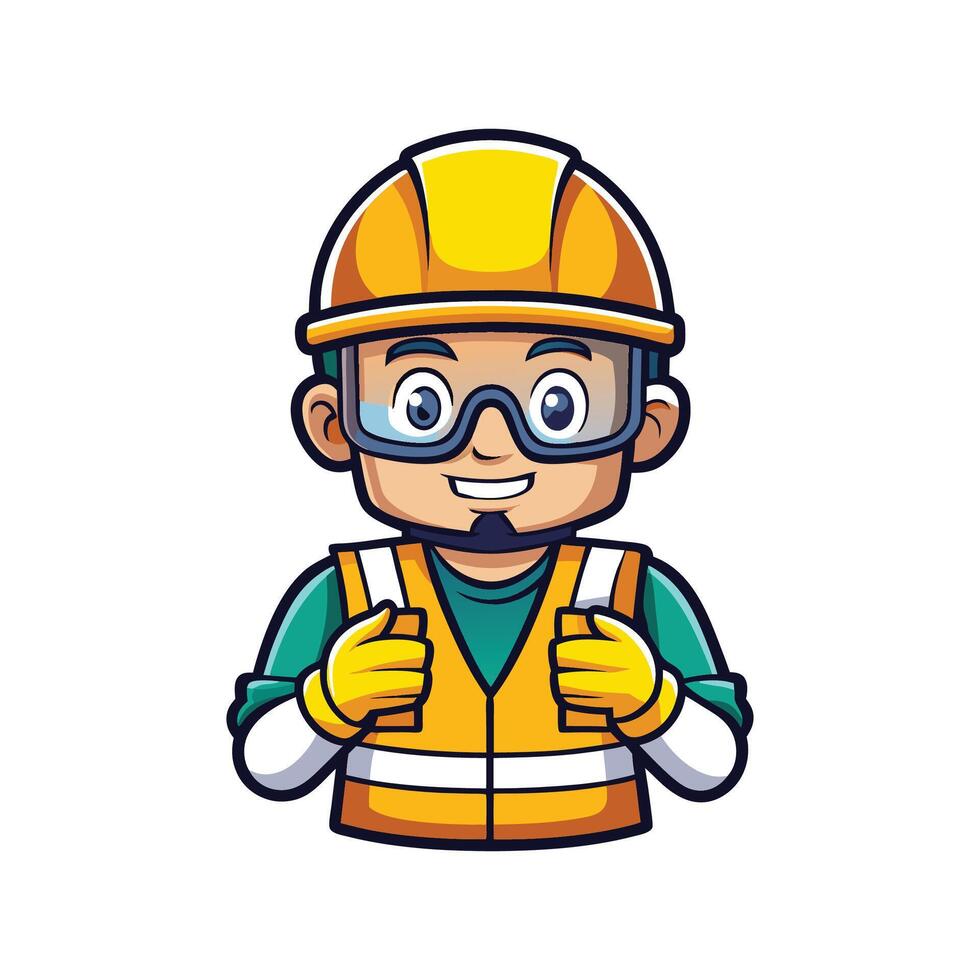 Creative Cartoon of Worker Holding Safety Goggles vector