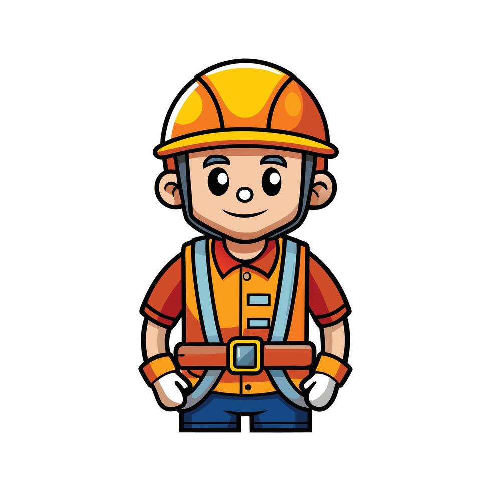 Unique Cartoon of Worker with Safety Harness vector