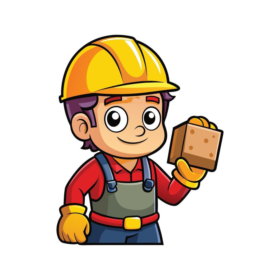 Worker Holding Sandpaper Block Cartoon vector