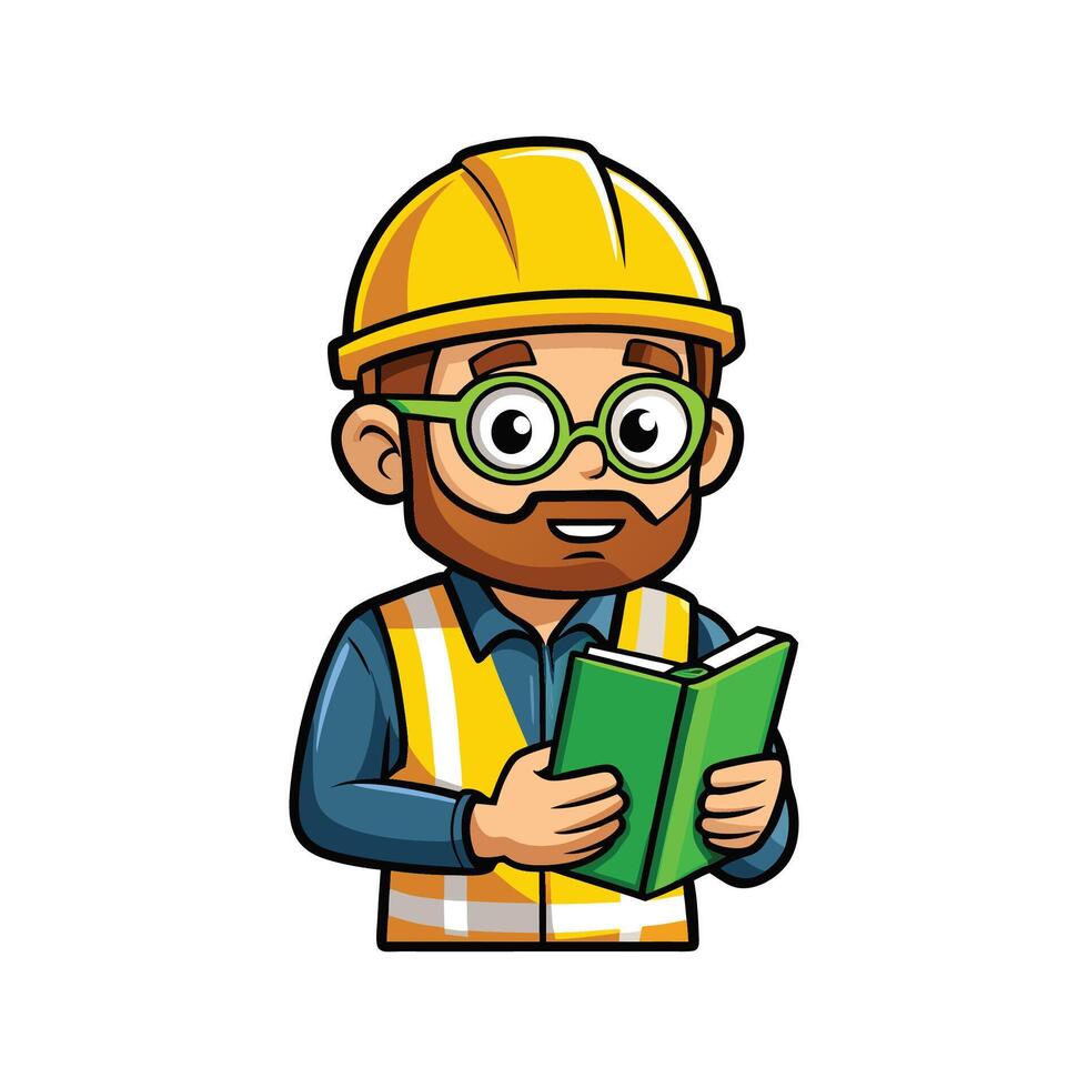 Creative Cartoon of Worker Holding Safety Manual vector