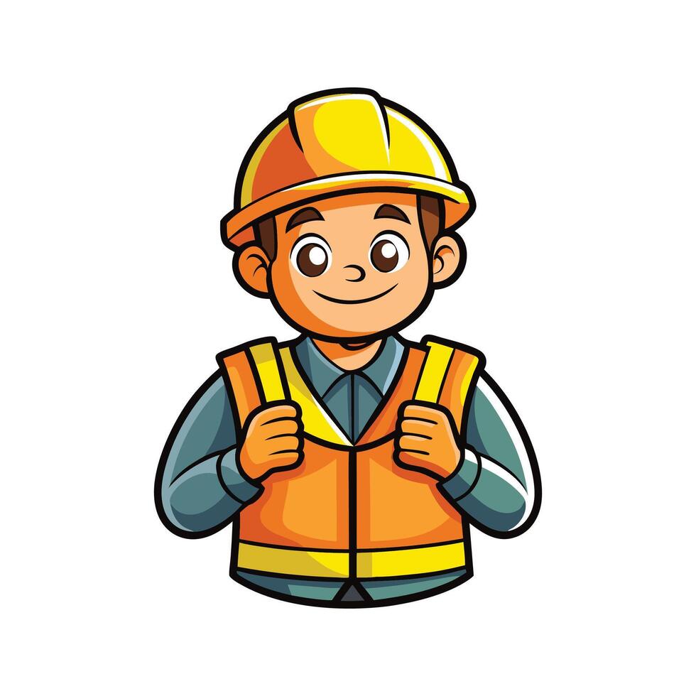 Creative Cartoon of Worker Holding Safety Vest vector