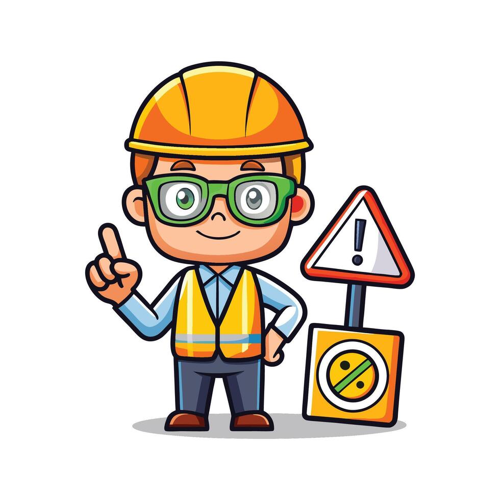 Worker Pointing to Safety Rules Sign Cartoon vector