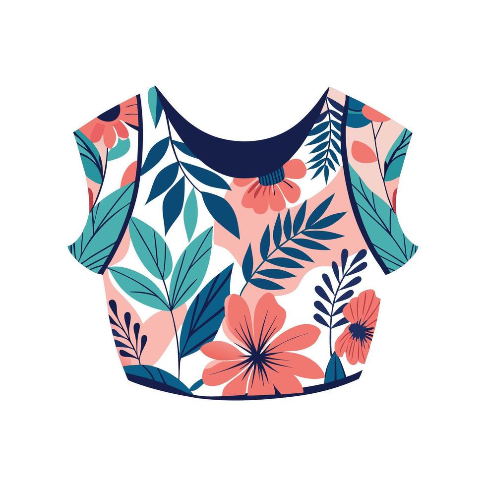 Unique Floral Chiffon Crop Top Art vector