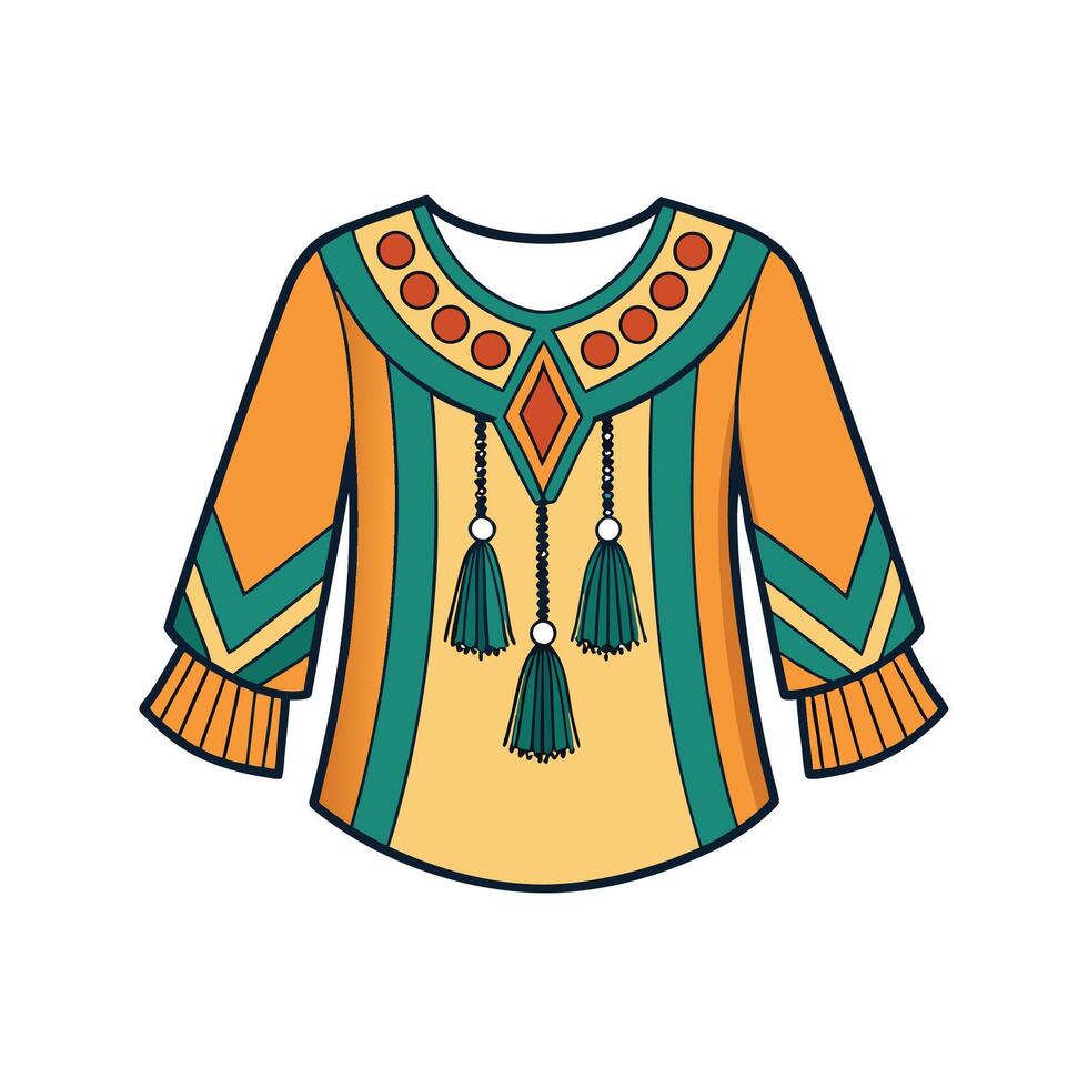Chic Boho Tassel Blouse Graphic Design vector