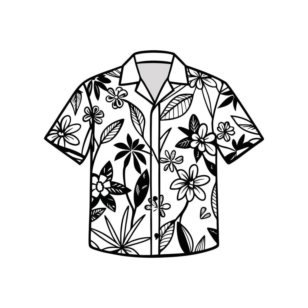 Stylish Summer Floral Print Shirt Bold Outline Design vector