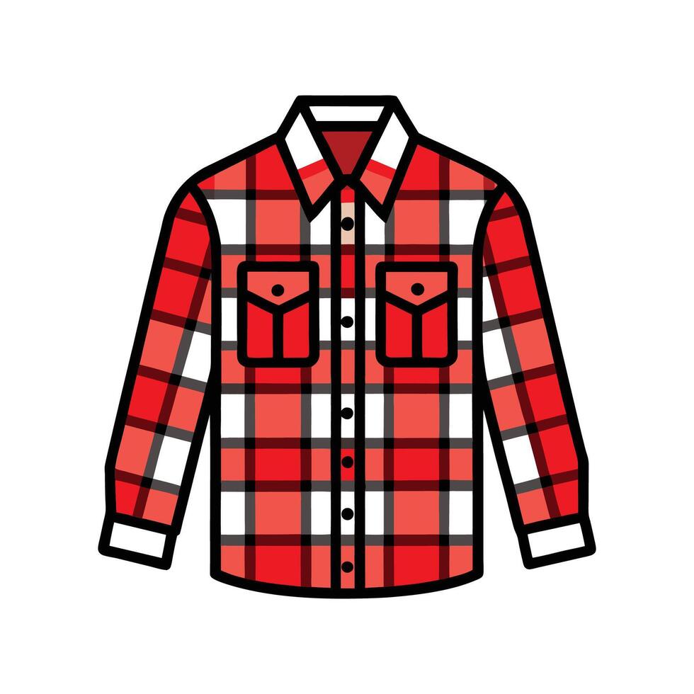 Unique Bold Outline of Warm Flannel Plaid Shirt Art vector