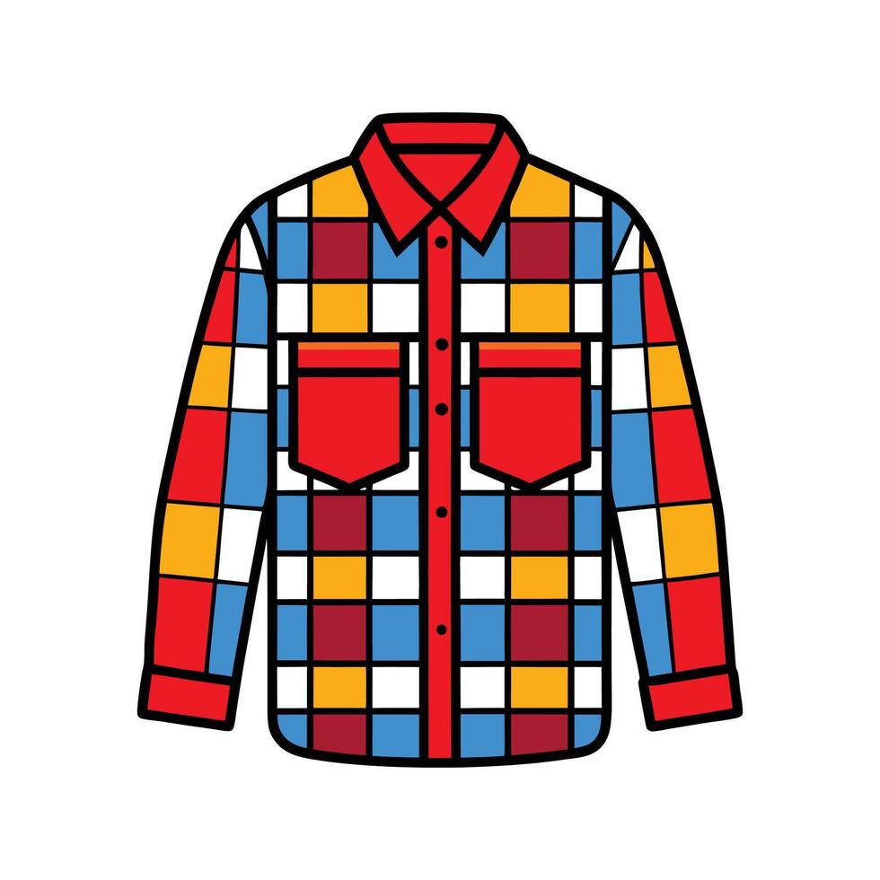 Innovative Flannel Shirt with Patchwork Outline vector