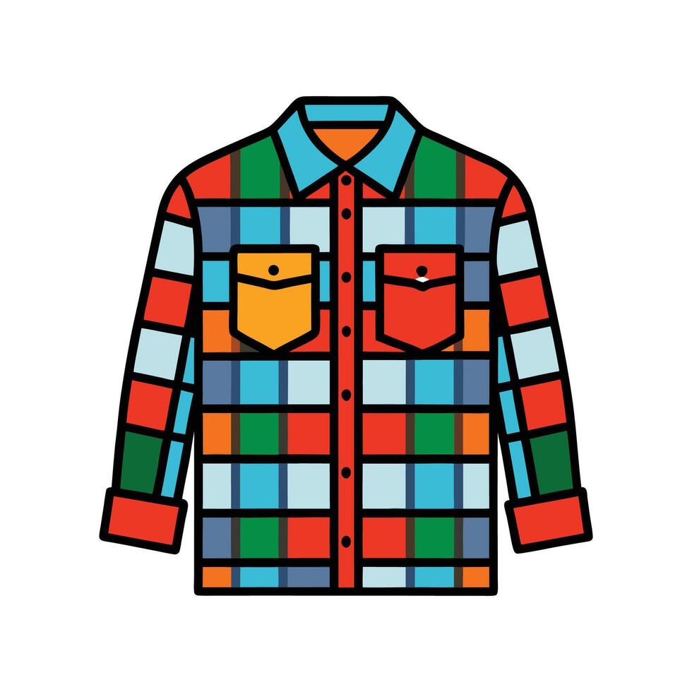 Bold Outline of Patchwork Flannel Shirt Design vector