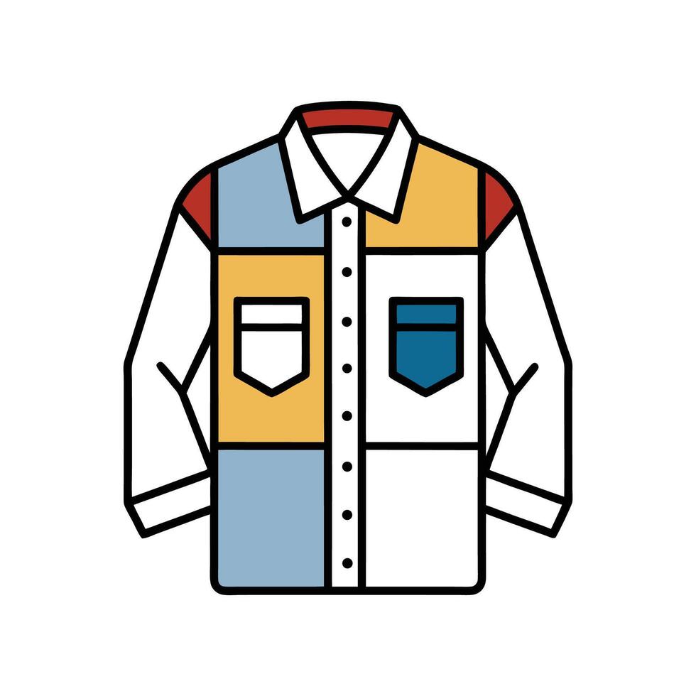 Innovative Patchwork Button Up Shirt Outline Art vector