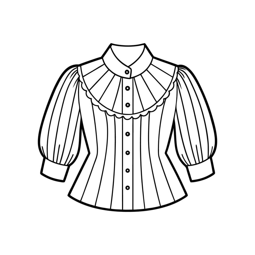 Elegant Pleated Victorian Blouse Bold Outline vector