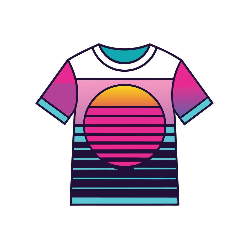 Chic Retro Wave Aesthetic Tee Bold Outline vector