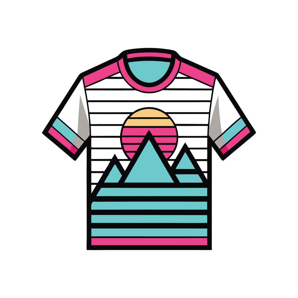 Creative Retro Wave Aesthetic Tee Outline Design vector