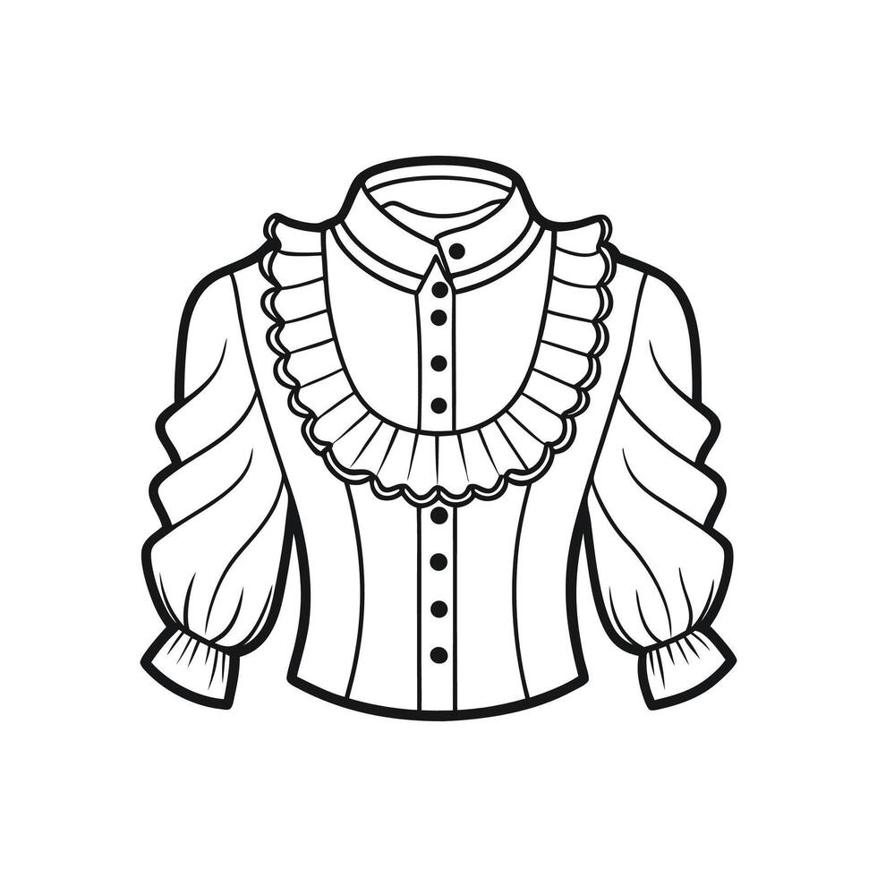 Stylish Bold Outline of Ruffled Victorian Blouse vector