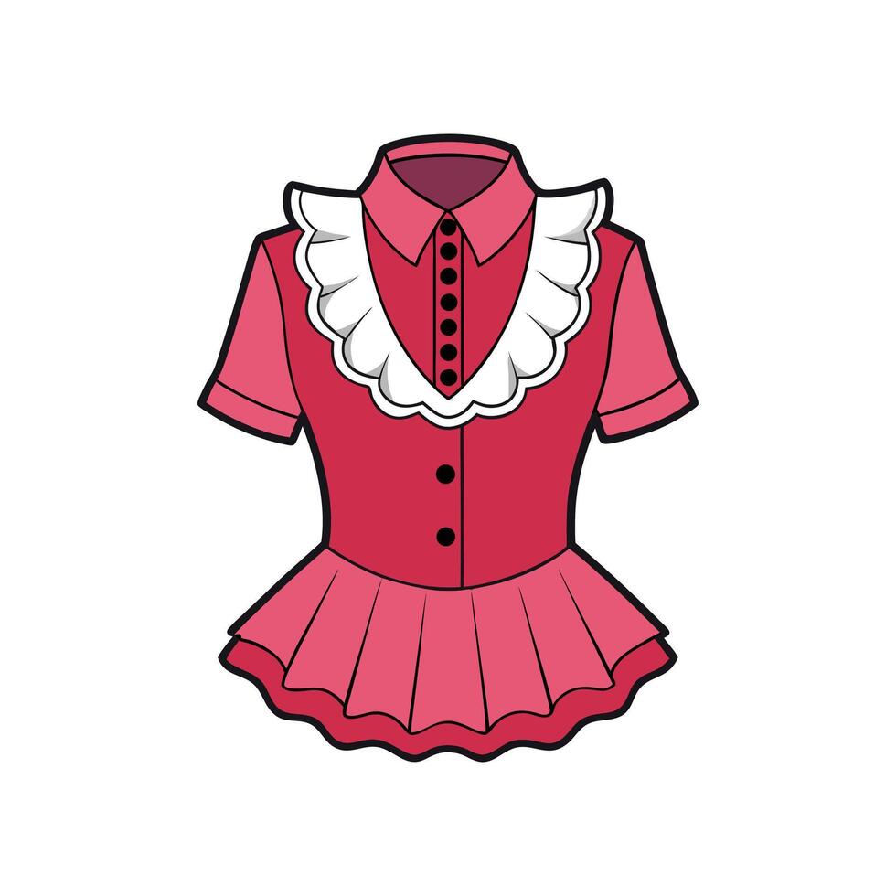 Stylish Ruffle Neck Peplum Shirt Outline Design vector