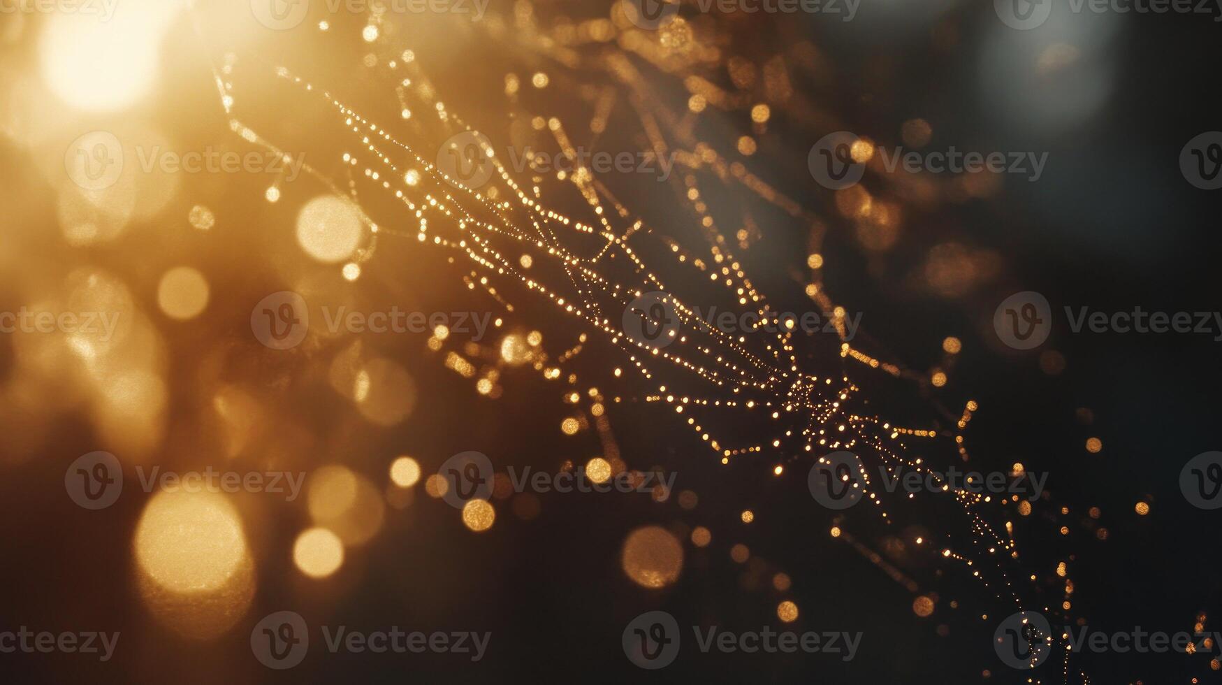 Glimmering spiderweb adorned with dew in sunlight. photo