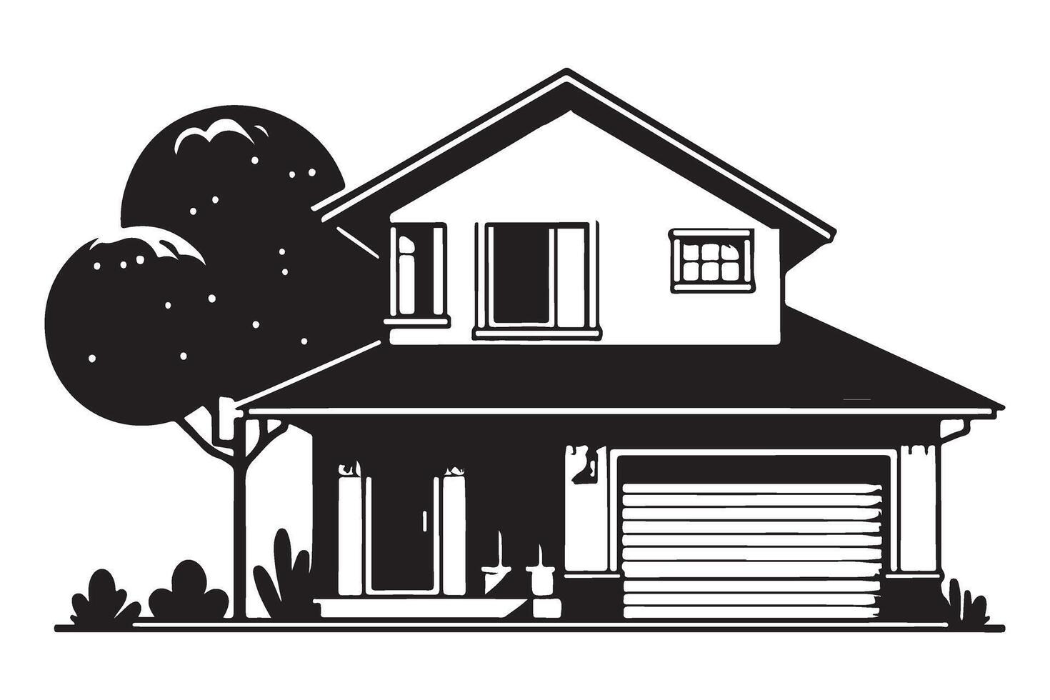 Suburban House Silhouette Illustration for Real Estate Concepts vector