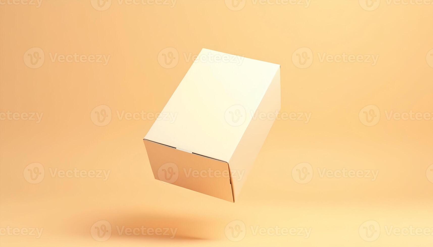 Floating blank cardboard box mock up on pastel orange background photo