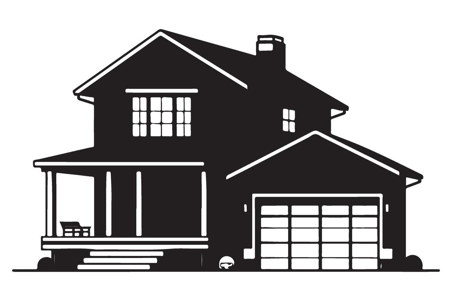 Two Story House Silhouette Graphic With Garage and Porch vector