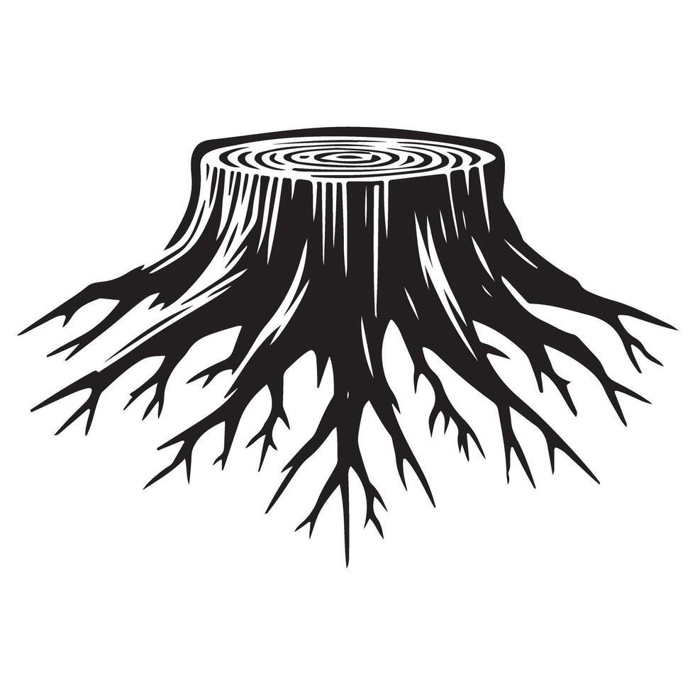 Silhouette Stump Graphic Tree Root Illustration Design Element vector