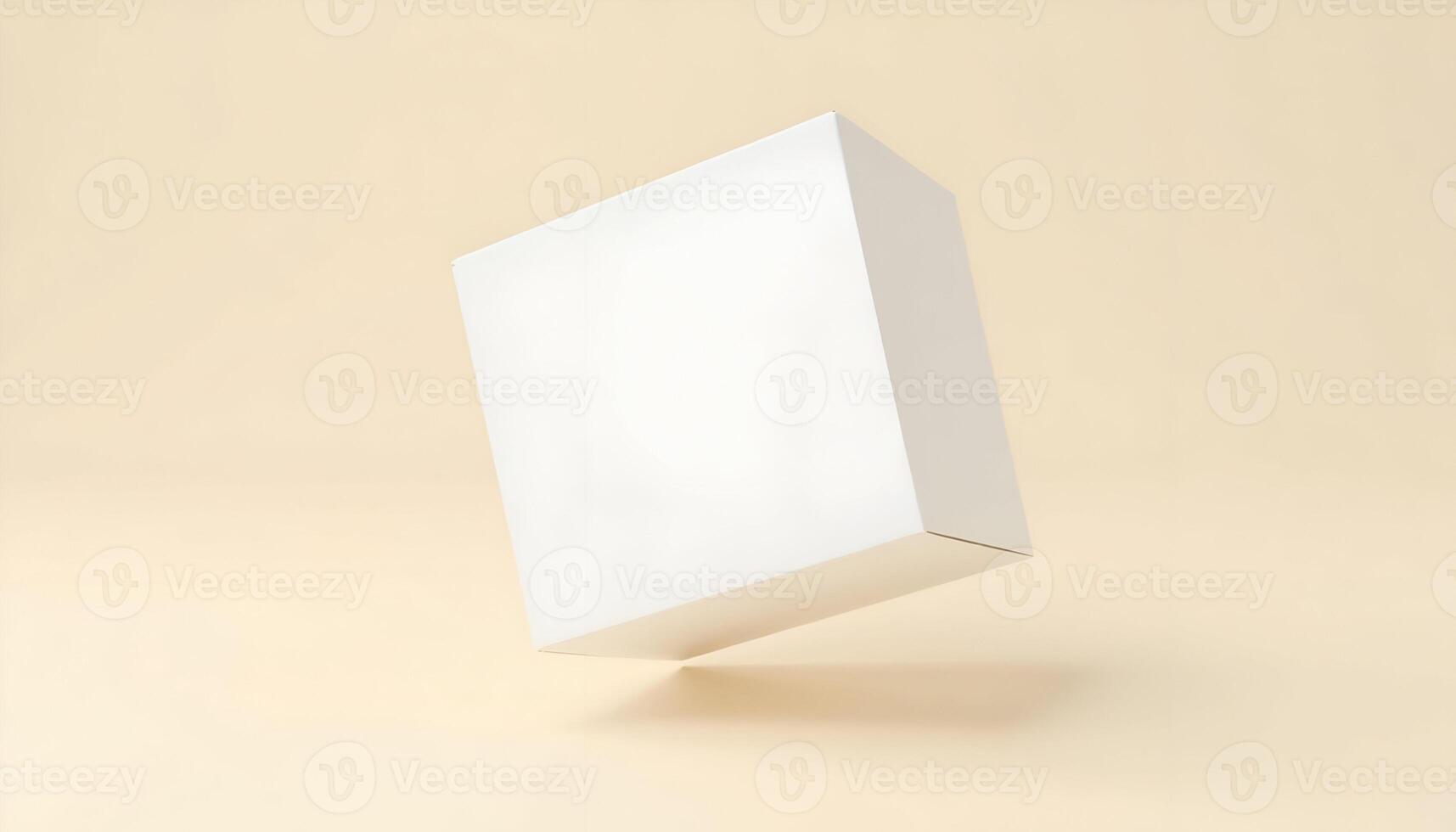 Minimalist white box floating on a pastel background for product promotion photo