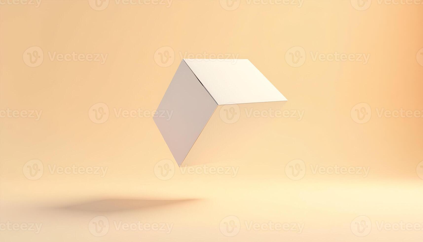 3D Cube Levitating in a Minimalist Studio Setting with Soft Lighting and a Beige Background, conveying a sense of balance photo
