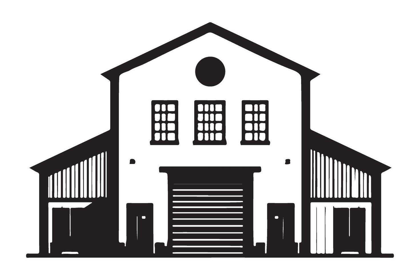 Vintage Warehouse Building Silhouette with Overhead Door Illustration vector