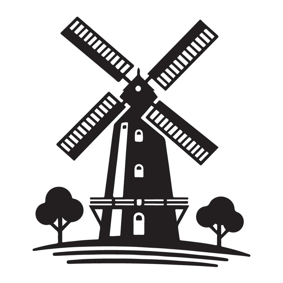 Iconic Dutch windmill image crafting a vintage countryside charm vector