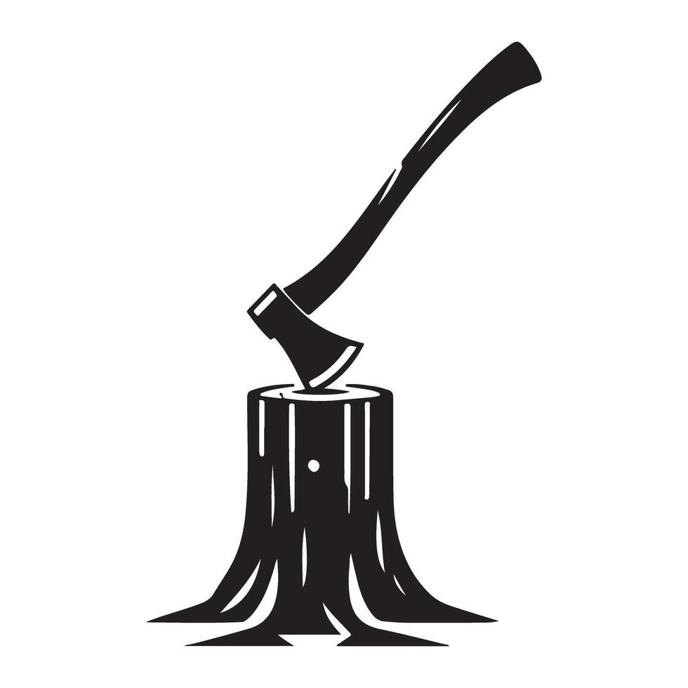 Axe in Stump Silhouette Illustration for Woodworking and Forestry vector