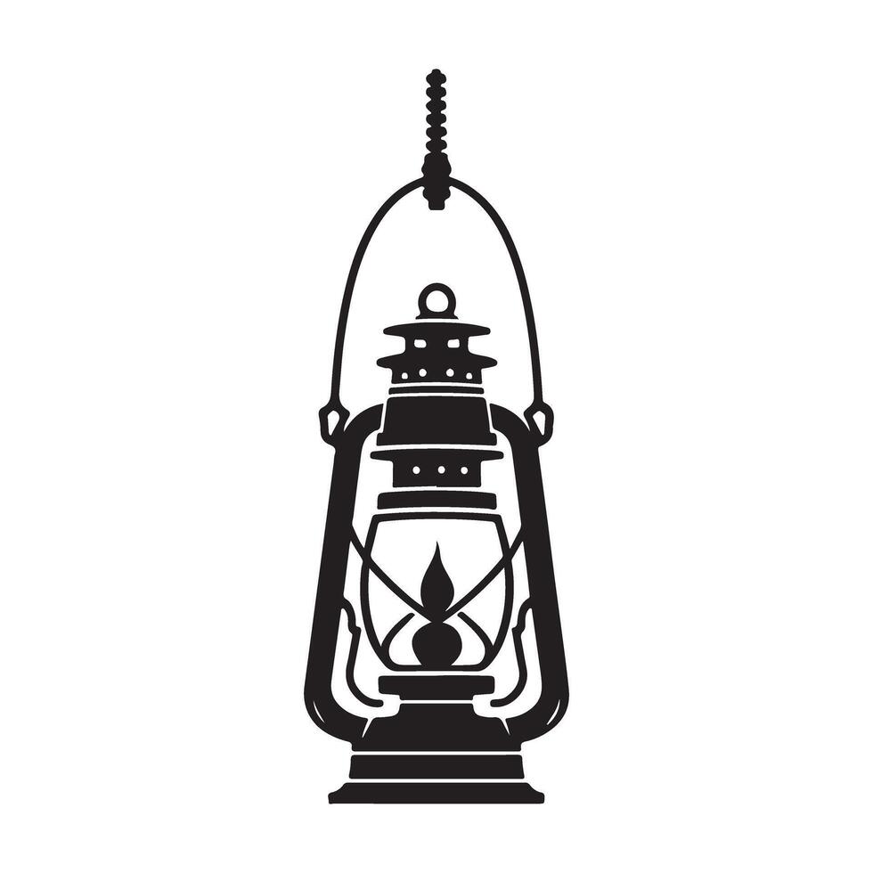 Silhouette vintage kerosene lantern art providing rustic light source vector
