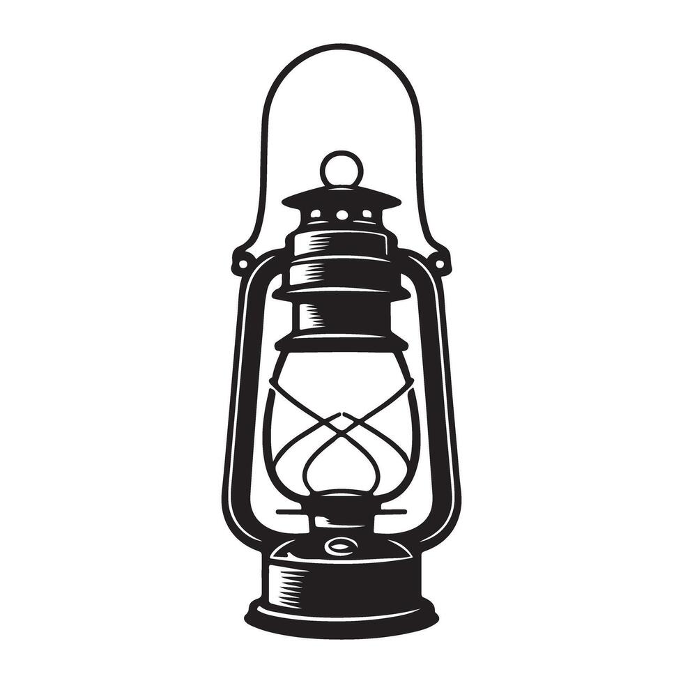 Vintage kerosene lantern illustration nostalgic illumination source silhouette vector