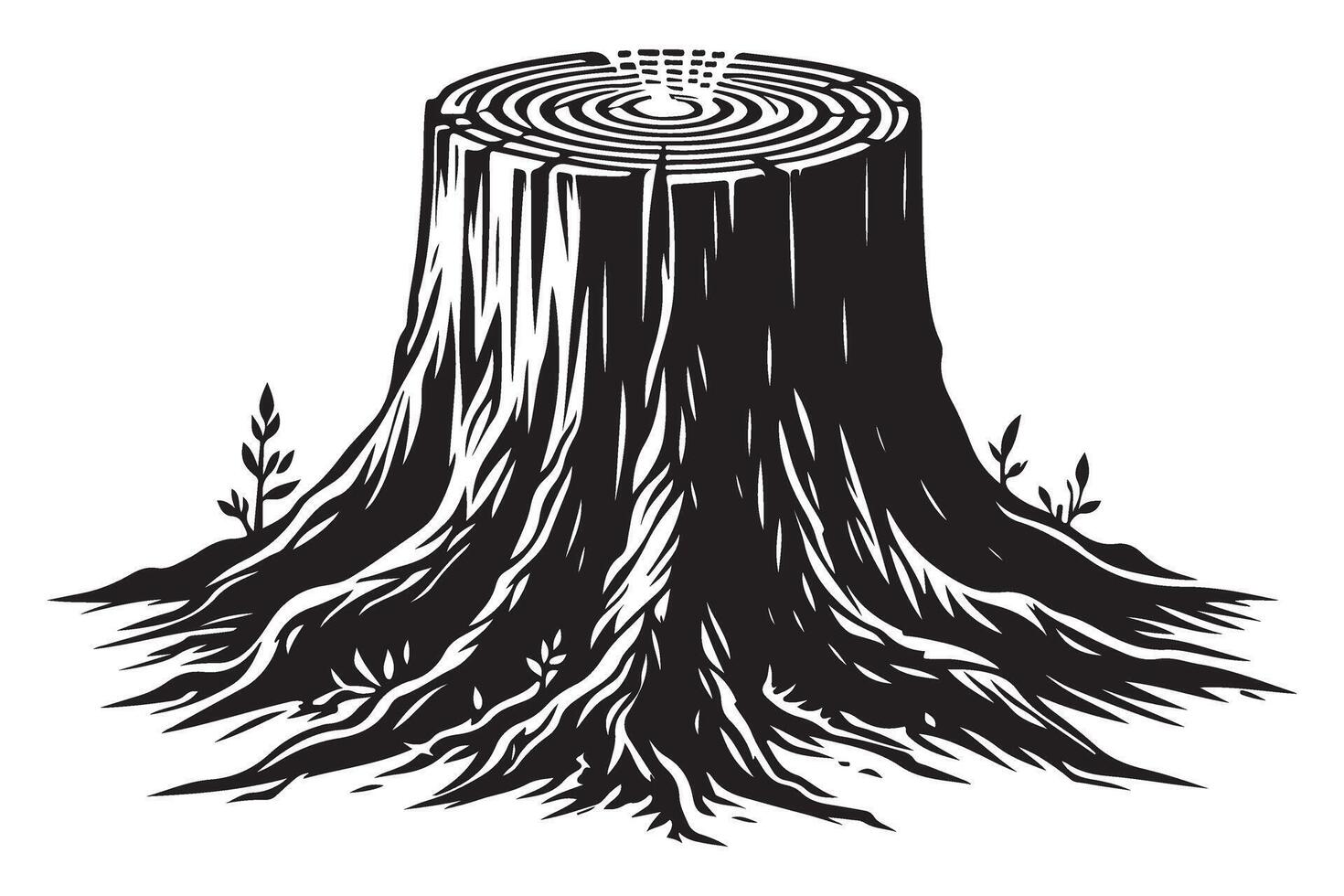 Detailed Silhouette of Tree Stump with Growth Ring Labyrinth vector