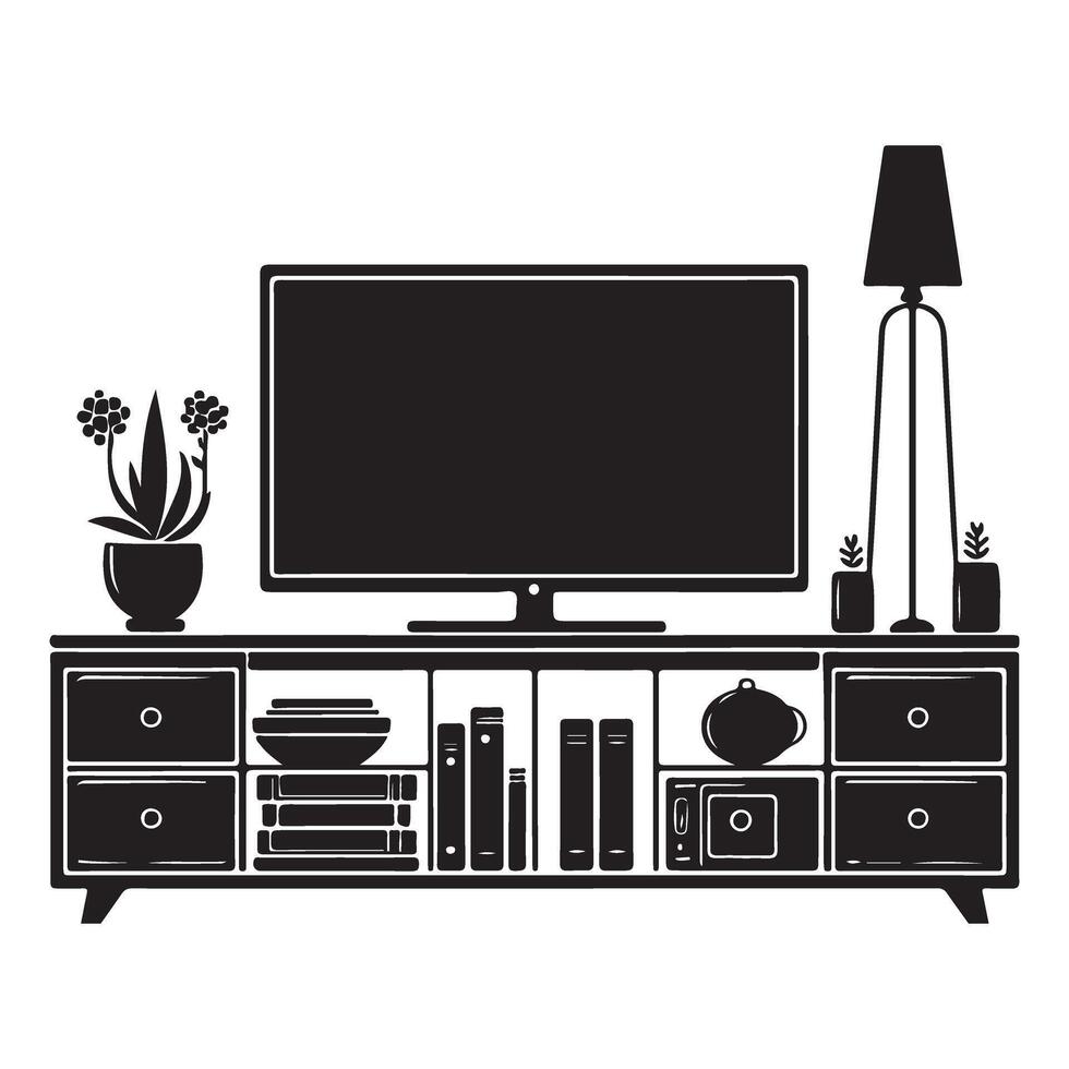 Television Stand Silhouette Illustration For Home Entertainment Designs vector
