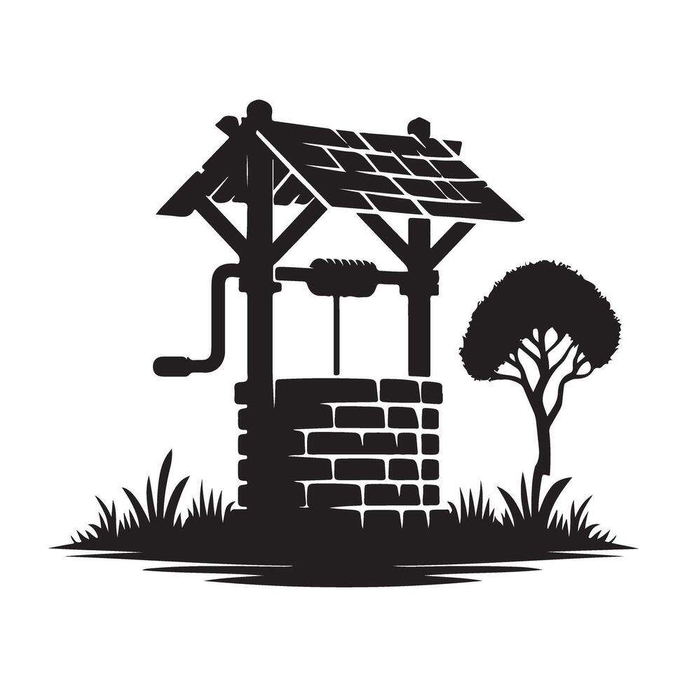 Rustic Water Well Silhouette Illustration for Countryside Themes vector